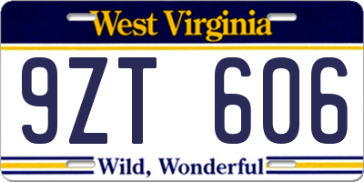 WV license plate 9ZT606