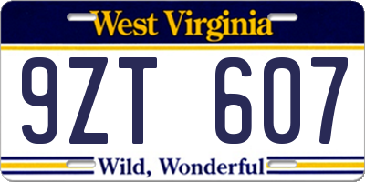 WV license plate 9ZT607