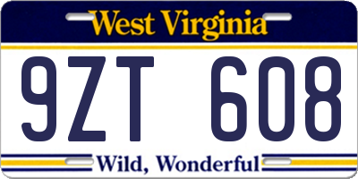 WV license plate 9ZT608