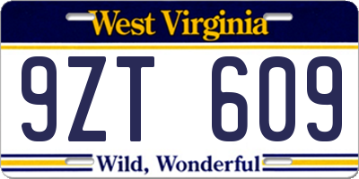 WV license plate 9ZT609