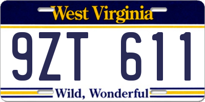 WV license plate 9ZT611