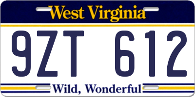WV license plate 9ZT612