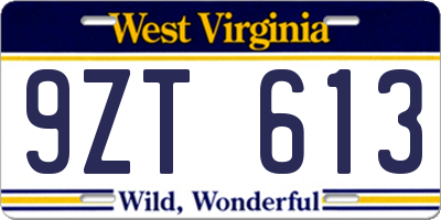 WV license plate 9ZT613