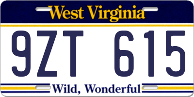 WV license plate 9ZT615