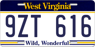 WV license plate 9ZT616