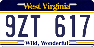 WV license plate 9ZT617