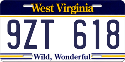 WV license plate 9ZT618