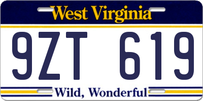 WV license plate 9ZT619