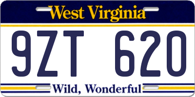 WV license plate 9ZT620