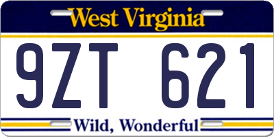 WV license plate 9ZT621