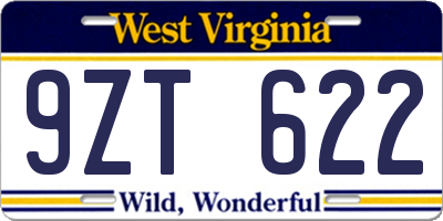 WV license plate 9ZT622