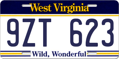WV license plate 9ZT623