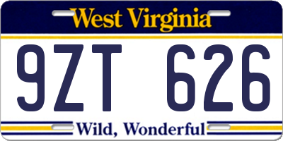 WV license plate 9ZT626