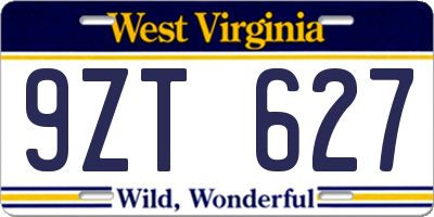 WV license plate 9ZT627