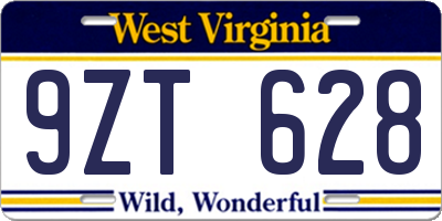 WV license plate 9ZT628