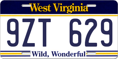WV license plate 9ZT629