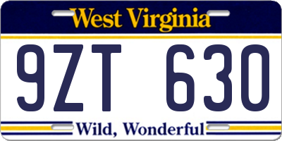 WV license plate 9ZT630
