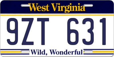 WV license plate 9ZT631