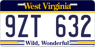 WV license plate 9ZT632