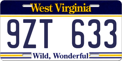 WV license plate 9ZT633