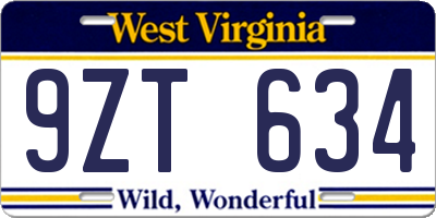 WV license plate 9ZT634