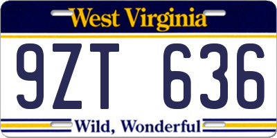 WV license plate 9ZT636