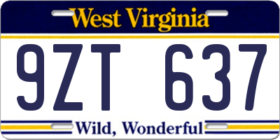 WV license plate 9ZT637