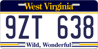 WV license plate 9ZT638