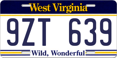 WV license plate 9ZT639