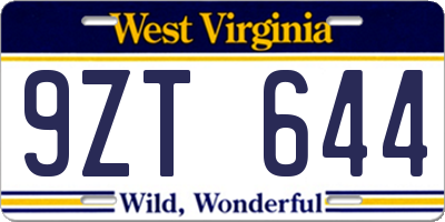 WV license plate 9ZT644