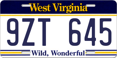 WV license plate 9ZT645
