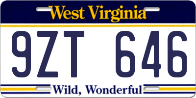 WV license plate 9ZT646