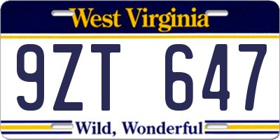WV license plate 9ZT647