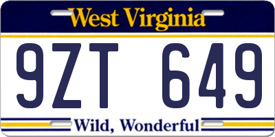 WV license plate 9ZT649