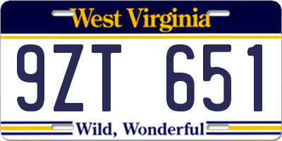 WV license plate 9ZT651