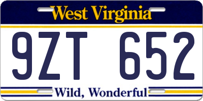 WV license plate 9ZT652