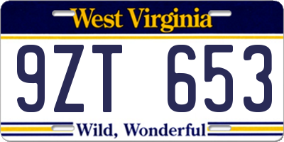 WV license plate 9ZT653
