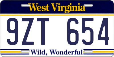 WV license plate 9ZT654