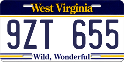 WV license plate 9ZT655