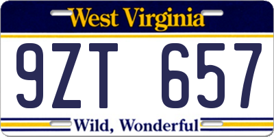 WV license plate 9ZT657