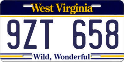 WV license plate 9ZT658