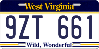 WV license plate 9ZT661