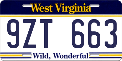 WV license plate 9ZT663