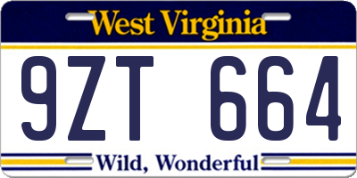 WV license plate 9ZT664