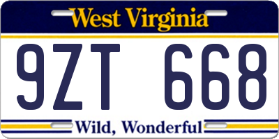 WV license plate 9ZT668