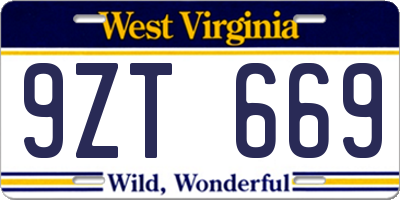 WV license plate 9ZT669