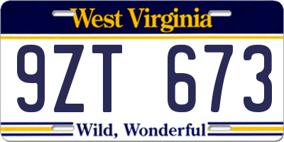 WV license plate 9ZT673