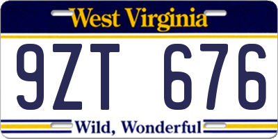 WV license plate 9ZT676