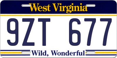 WV license plate 9ZT677