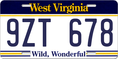 WV license plate 9ZT678
